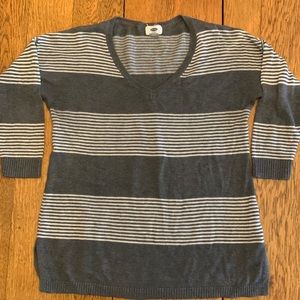 Gray, striped, v-neck Old Navy sweater, 3/4 sleeves, size small